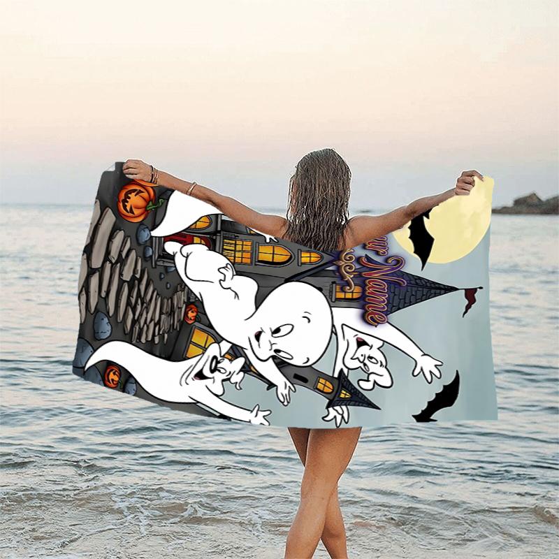 1pc Casper Beach Towel with Custom Name, Beach and Seaside Swimming Pool Equipment, Fashion Pattern, Rectangular, Travel Essential