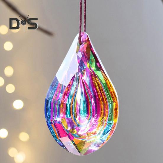 Faux Crystal Prism Sun Catcher Decoration Indoor Outdoor Garden Window Hanging Rainbow Maker Clear Waterdrop Hanging Ornament Pendant