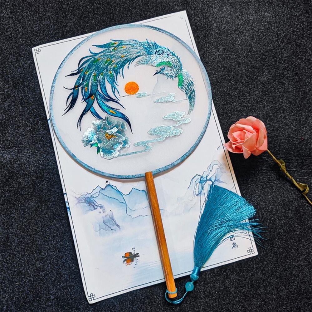 Ручной веер в китайском стиле с подвеской из шелка, винтажный вышитый веер, домашний декор
