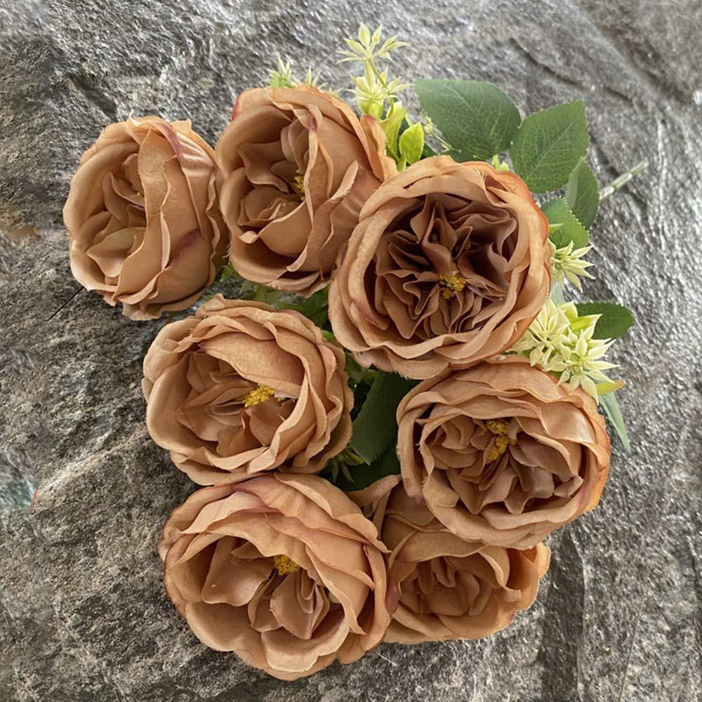 7 Heads Artificial Flower Rose Brushed Fabric Petal Flower Bouquet Faux Austin Rose  Party Supplies