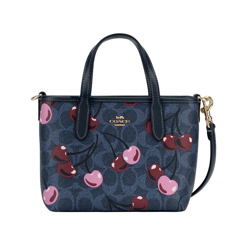 COACH City 15 zipper closure brand logo canvas tote bag tote bag shopping bag shoulder crossbody handbag mini women's denim blue mixed colors