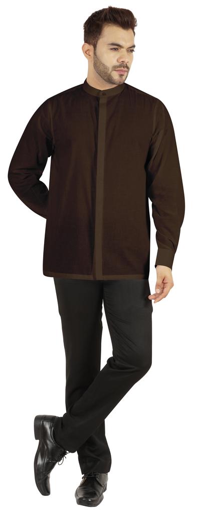 BestMan Мужская однотонная рубашка с воротником-стойкой и длинным рукавом, на пуговицах, деловые рубашки для офиса