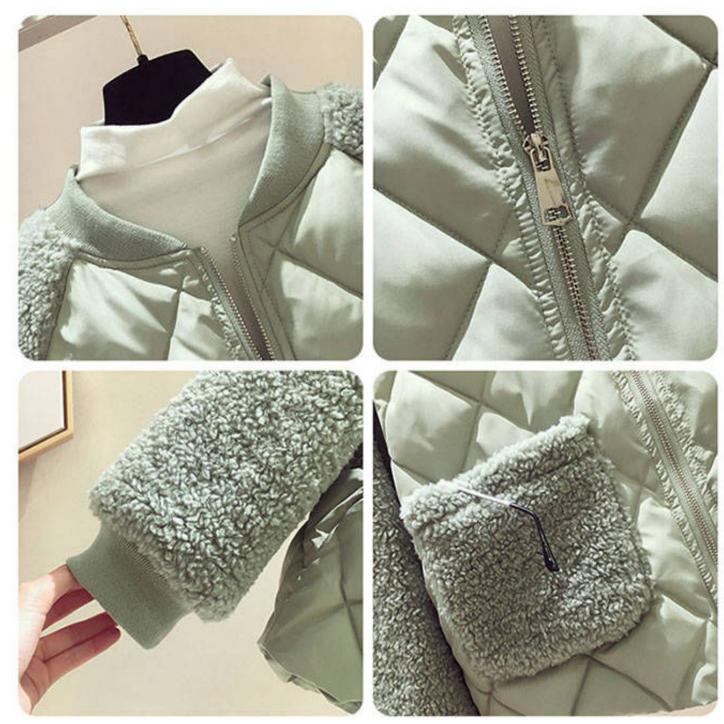 Cotton-padded Jacket Women's Plus Size Short Winter Cotton-padded Jacket Imitation Wool Cotton Stitching Small Padded Jacket