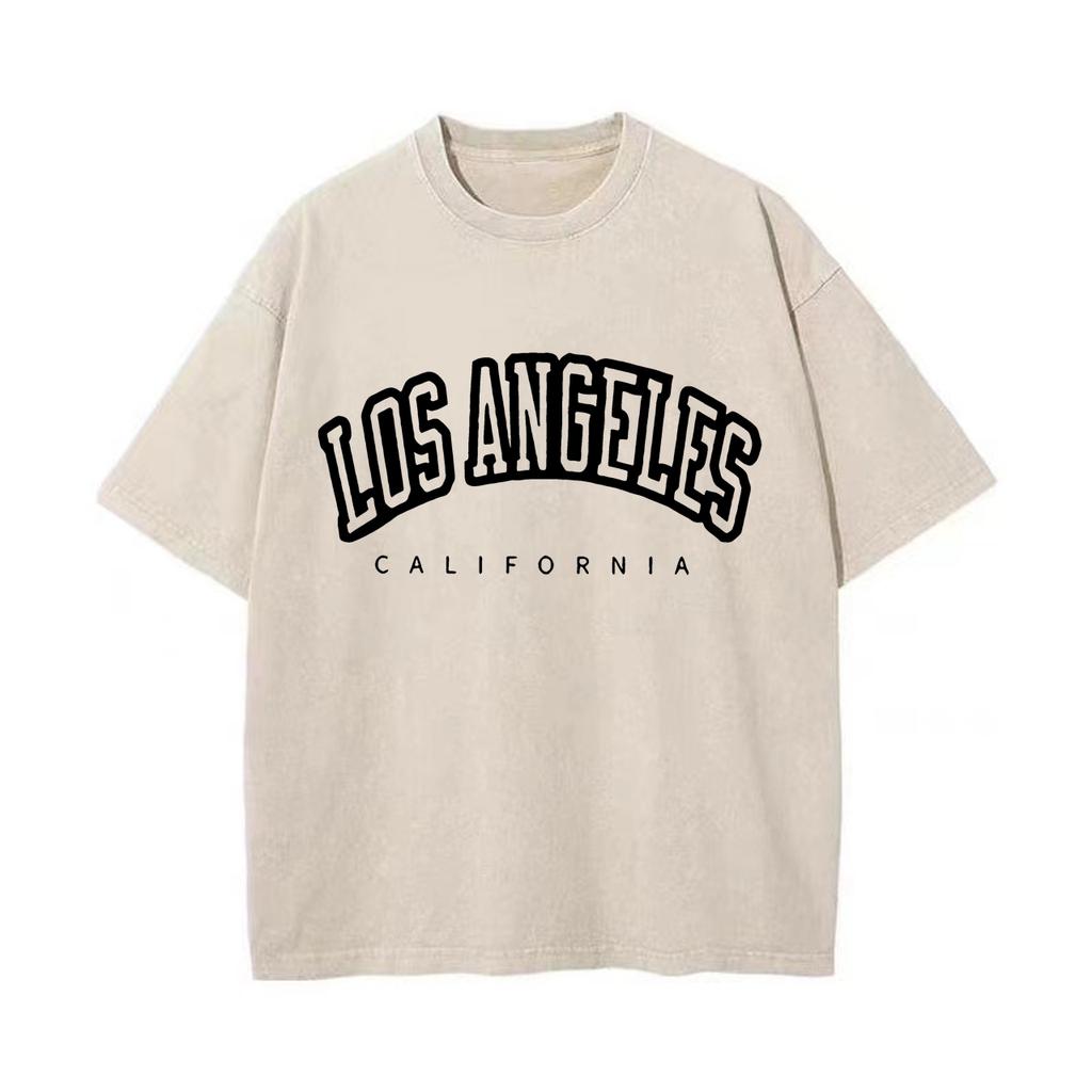 Ретро стираные винтажные женские хлопковые стираные футболки модные с круглым вырезом и коротким рукавом Лос-Анджелес США с принтом топы