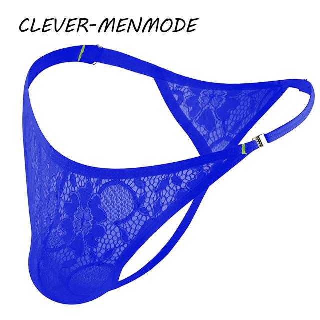 Мужские сексуальные кружевные стринги с боковой пряжкой, регулируемый ремень, стринги, нижнее белье, экзотические кружевные прозрачные трусики, мини-манкини для нижней части тела