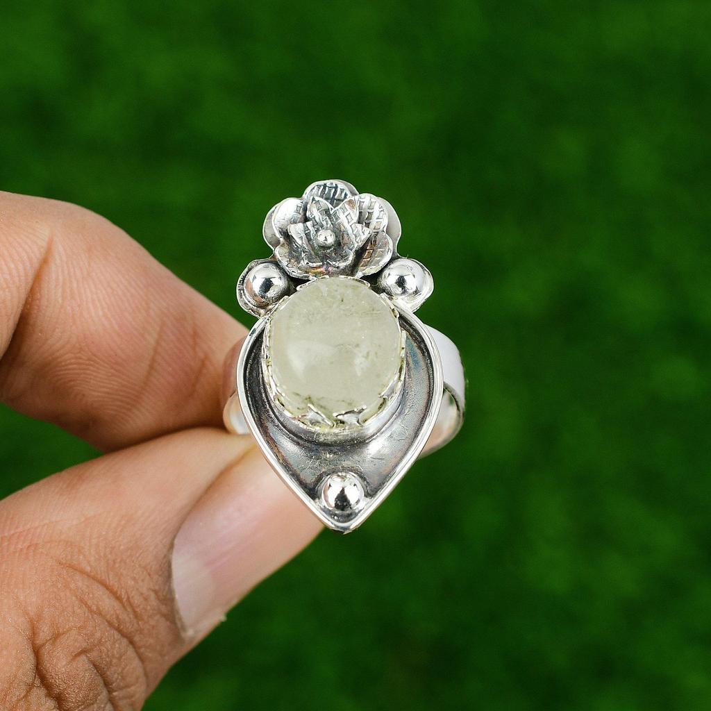 Natural Moonstone Gemstone Solitaire Adjustable Ring 925 Silver For Women