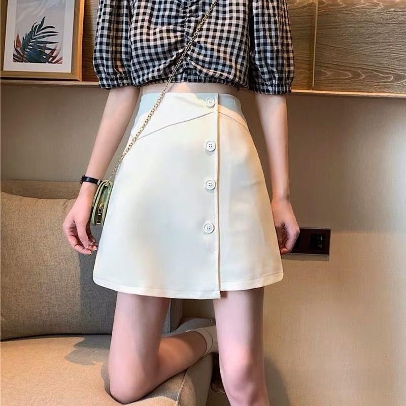 Cotton Blend Irregular Half Skirt For Summer Soft High Waist Slim Fit Student Style