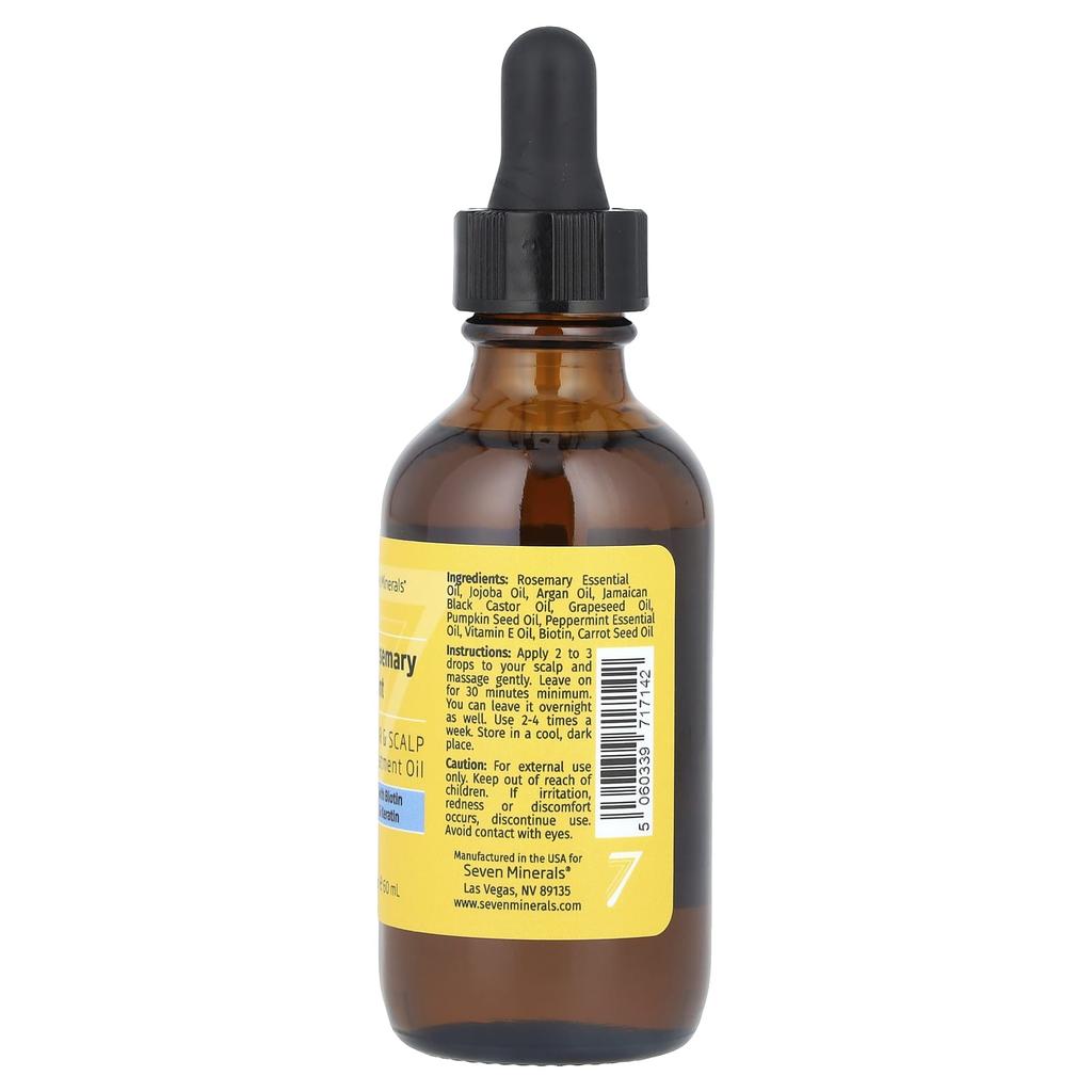 Seven Minerals Масло для лечения волос и кожи головы с розмарином и мятой, биотином и кератином, 2 жидких унции (60 мл)