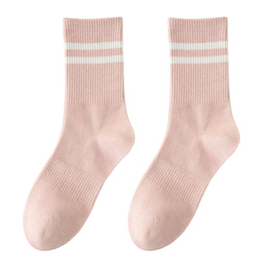 1 Pair Women Socks Mid-tube No Odor Striped Contrast Color High Elasticity Anti-slip Breathable Soft