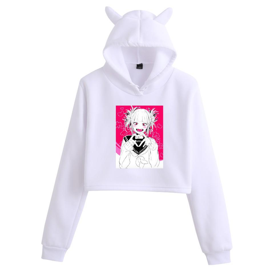 Hot Selling Cat Ear Anime Senpai Cropped Hooded Women's Sweatshirt for Autumn/Winter Wear
