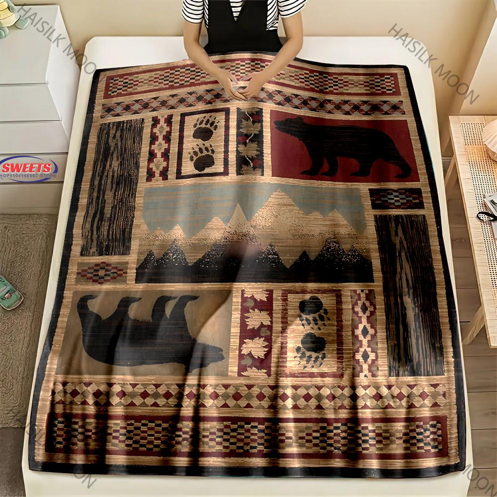 American Country Animal Print Blanket Warm Soft and Comfortable Home Travel Blanket Sofa Bedding Cover Blankets Gift for Friends