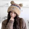 Новая плюшевая вязаная шапка с ушками медвежонка из Южной Кореи, женская универсальная теплая флисовая шапка-свитер с защитой ушей, осенняя и зимняя шапка от холода