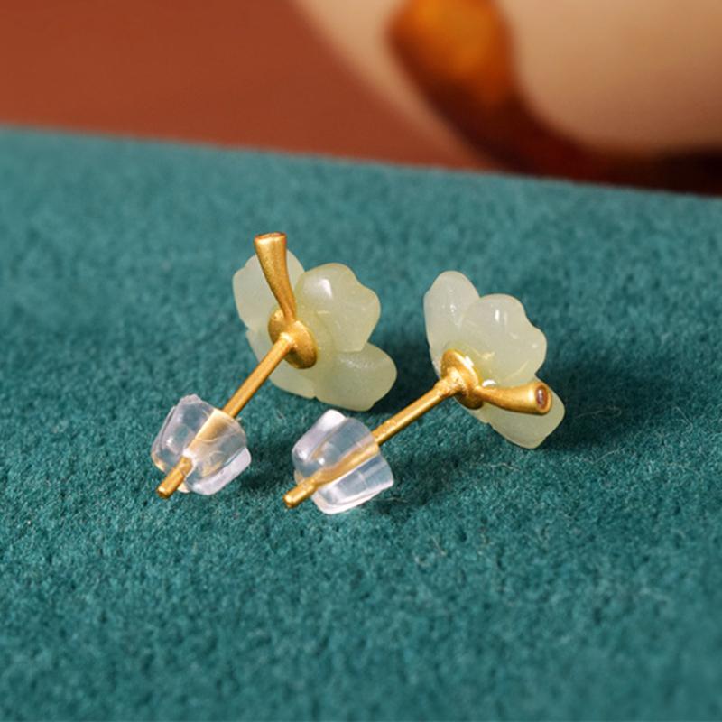 Серьги-гвоздики с четырьмя листочками клевера на удачу для девочек, серьги-гвоздики из нефрита в стиле ретро с нефритом, подарочные серьги-подвески