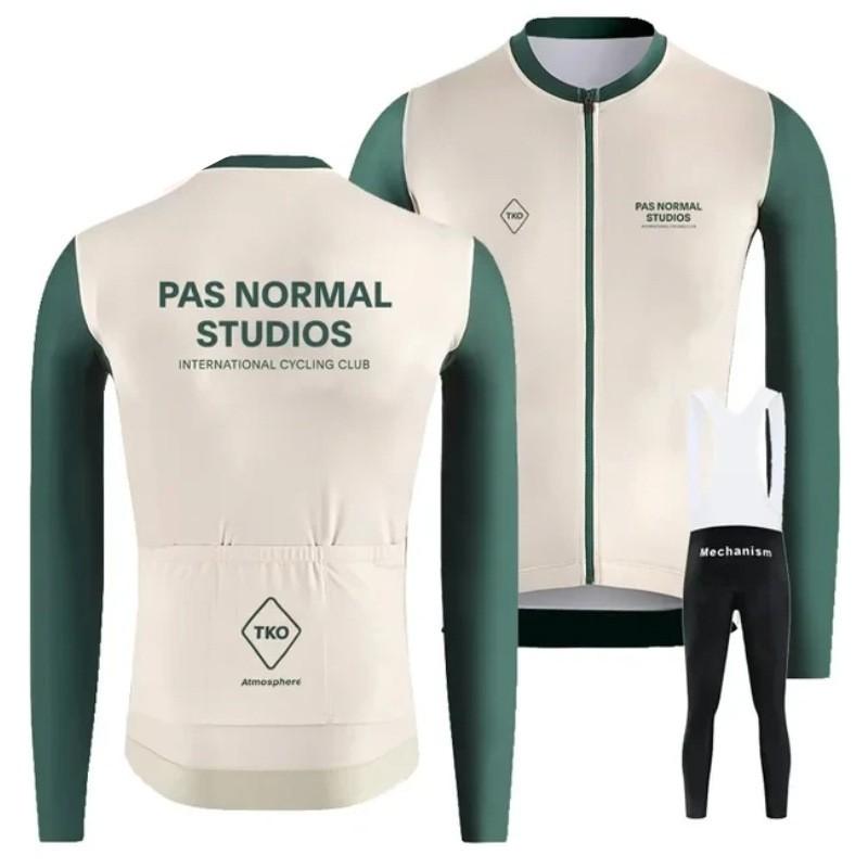 Winter Thermal Cycling Bib Tights With Fleece Lining Long Sleeve Jersey Set Road Bike Riding