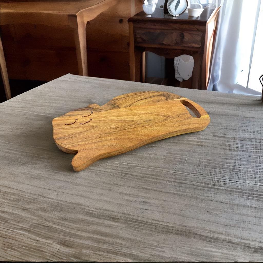 Разделочная доска из дерева в форме забавного кота для кухни с ручкой, 8"Д x 15.25"Ш Декоративная разделочная доска в форме забавного кота для подачи колбасных изделий, сыра