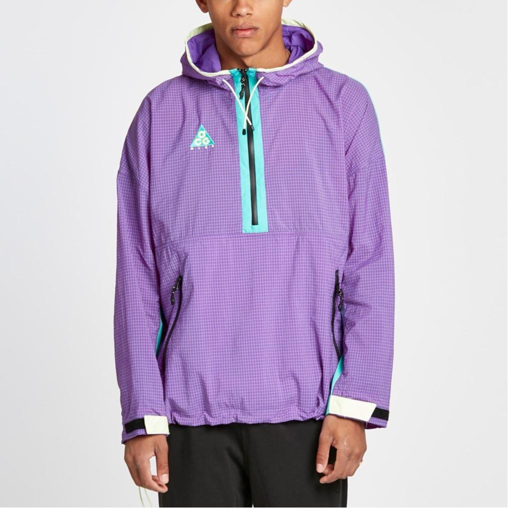Nike Logo Print Color Block Hooded Pullover Long Sleeve Jacket Men Jacket Purple 931907-560