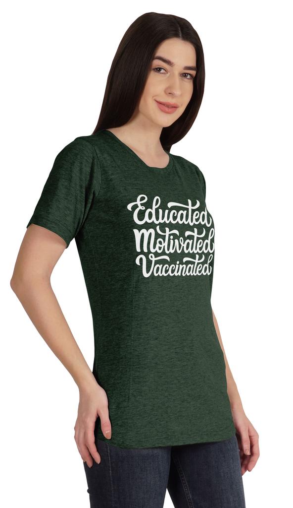 Inkmeso Educated Motivated Vaccinated Funny Pro Vaccine Crew Neck T-shirt For