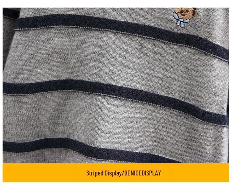 Boys' Striped Wool Crew Neck Sweater - Thick, Warm & Stylish for Autumn/Winter