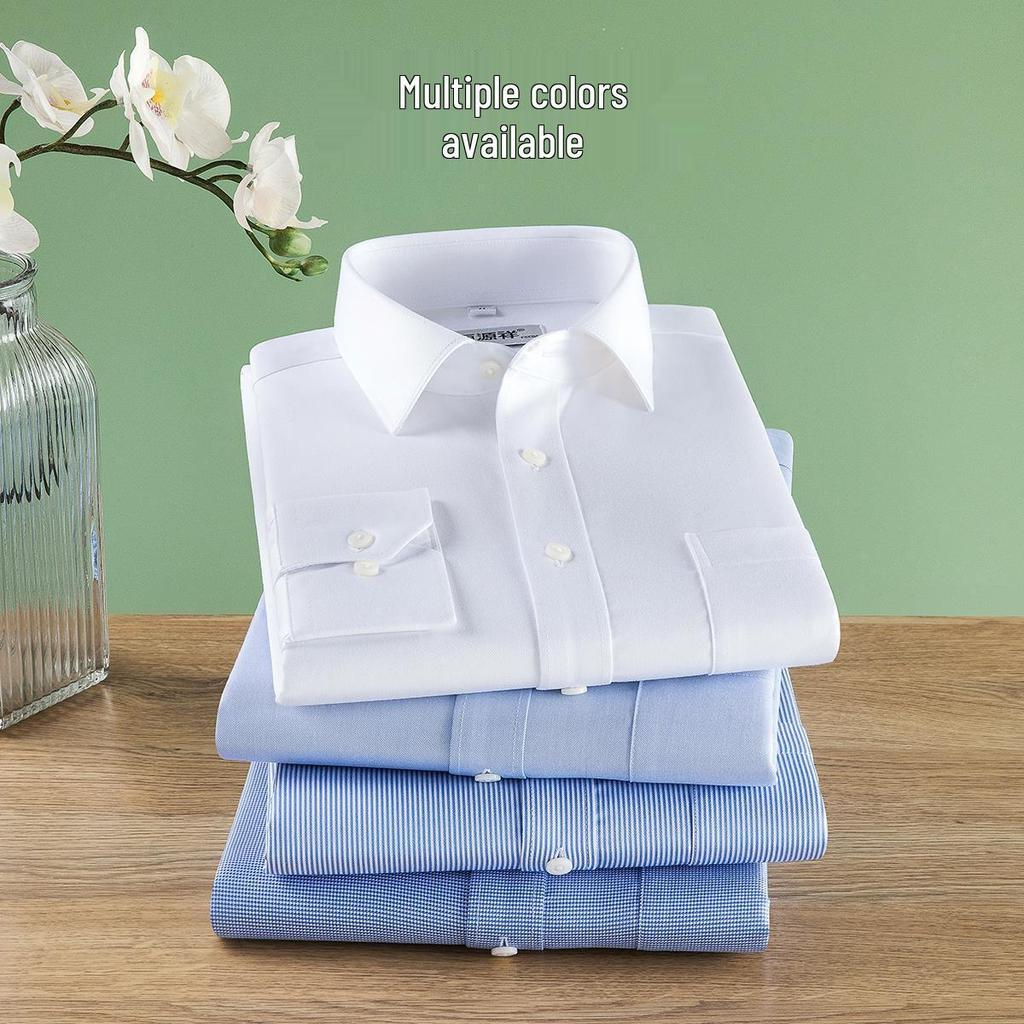 Men's Long-Sleeve Non-Iron White Cotton Shirt - Light Luxury Autumn 2025 Business Casual Formal Wear