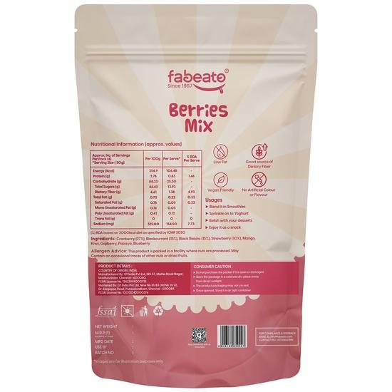 Fabeato 9-в-1 Premium Berries Mix 200 г | Богат антиоксидантами | Хороший источник пищевых волокон | Сушеная клюква, черная смородина, клубника, ягоды годжи
