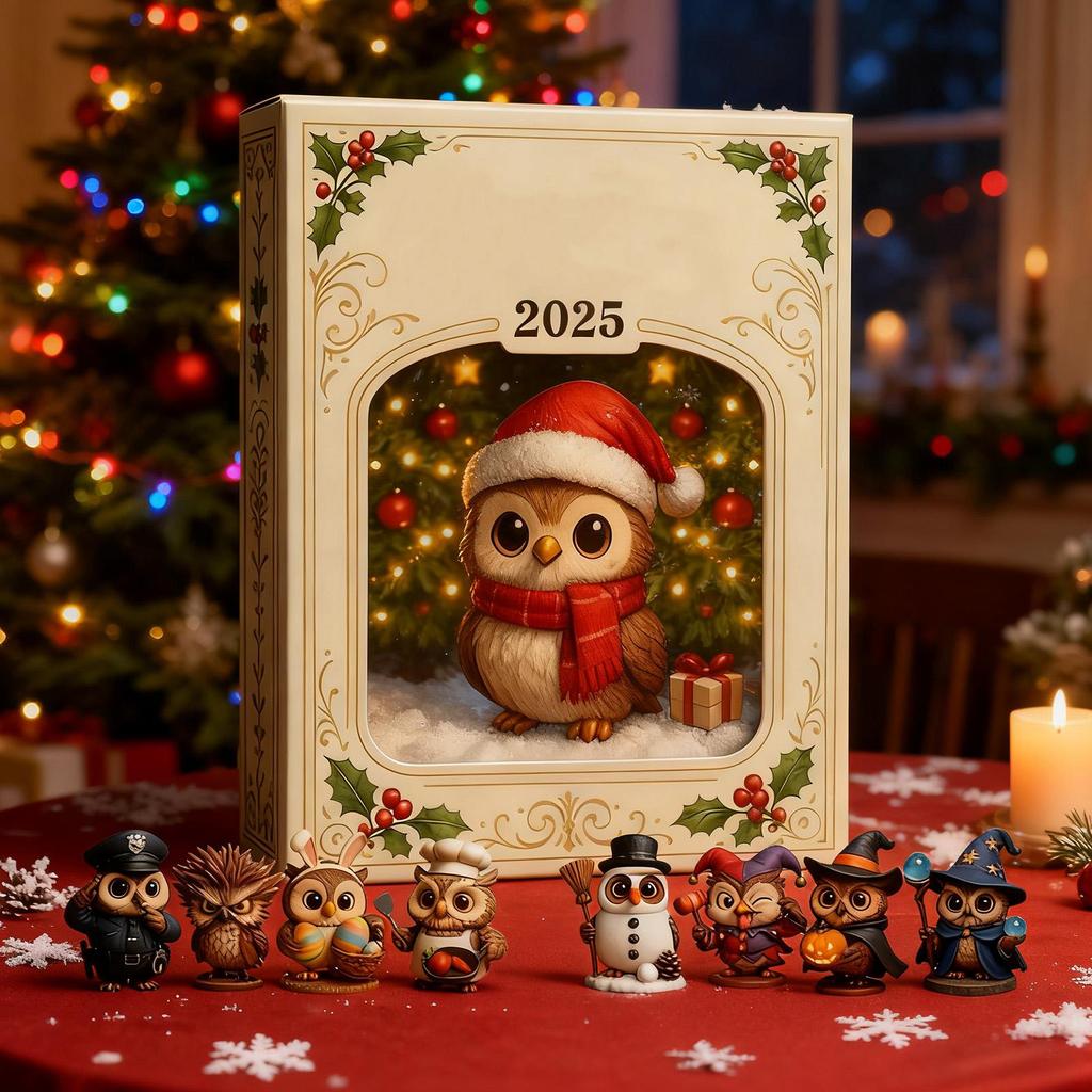 2025 Рождественский календарь обратного отсчета 2D Плоский акриловый орнамент на животную тематику 24 дня Совиный орнамент Календарь обратного отсчета для мужчин женщин