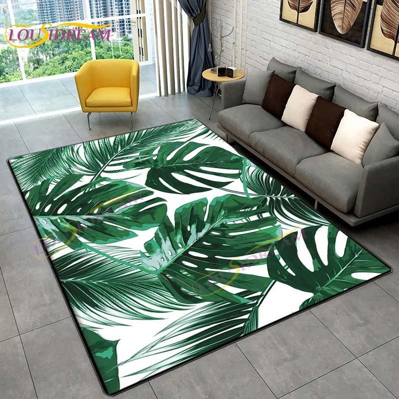 Ковер с тропическими листьями монстеры, современный ковер в стиле INS для гостиной, спальни, зеленый ковер с банановыми листьями, ковры с тропическими пальмовыми листьями