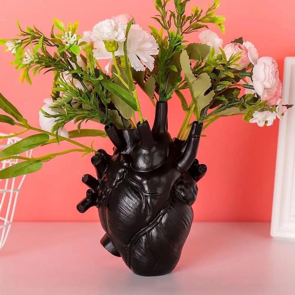 New Simulation Heart Shape Resin Vase 4 Colors Heart-shaped Arrangement Potted Plant Suitable For Home Study Office Ornament