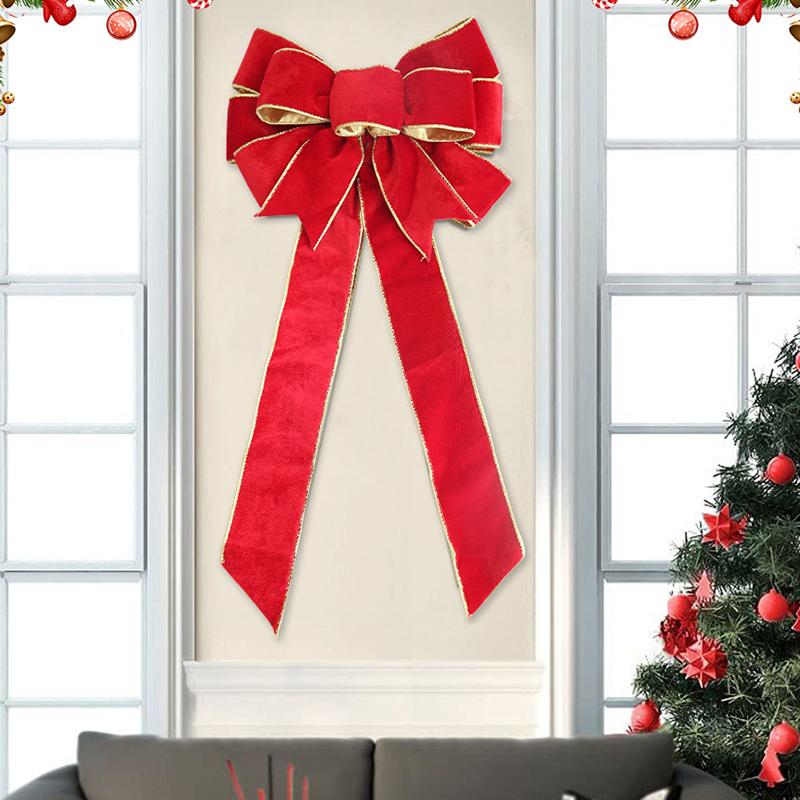 Christmas Big Ribbon Bow Outdoor Front Door Decorations Christmas Tree Hanging Red Bows New Year 2025 Supplies Home Ornaments
