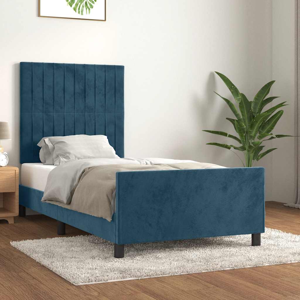 Bed Frame without Mattress Dark Blue 90 x 200 cm Velvet