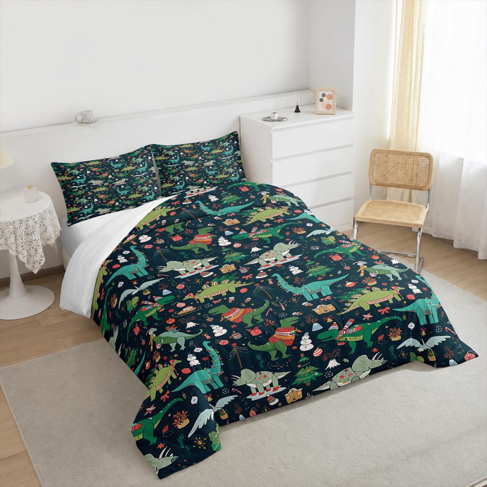 3 Piece Bedding Set Christmas Dinosaurs Sweater Seamless Duvet Cover for Room Decor Gift