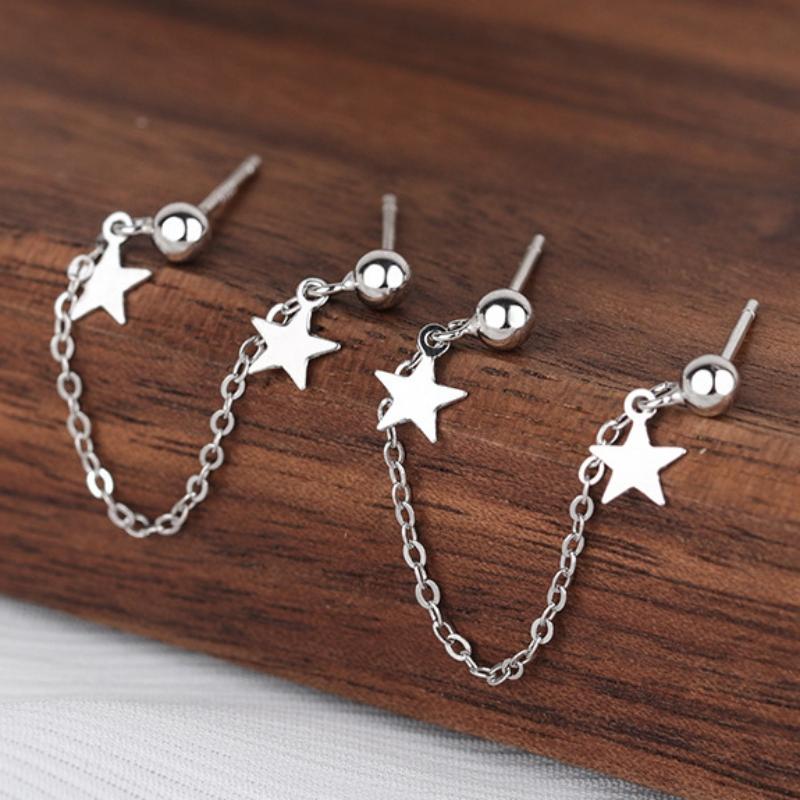 Новая цепочка медного цвета с крошечными подвесками в виде звезд, женские мини-серьги с кисточками, два пуссета, панк-персоналити, украшение для ушей, необычная серьга