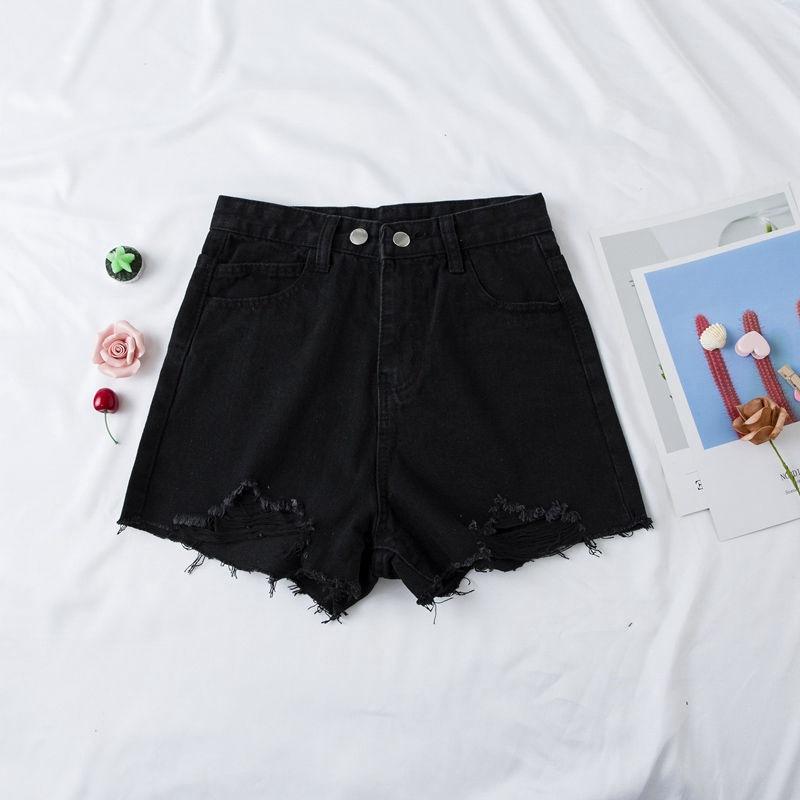 Брюки модные универсальные женские с дырками, черные, серые, с высокой талией, свободные, тонкие, трапециевидные, широкие брюки, необработанные края, летние джинсовые шорты, индивидуальность