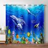 Синие шторы с океаном для гостиной, плотные шторы с морской рыбой, черепахой для спальни, эстетичные украшения для дома, шторы, 2 панели