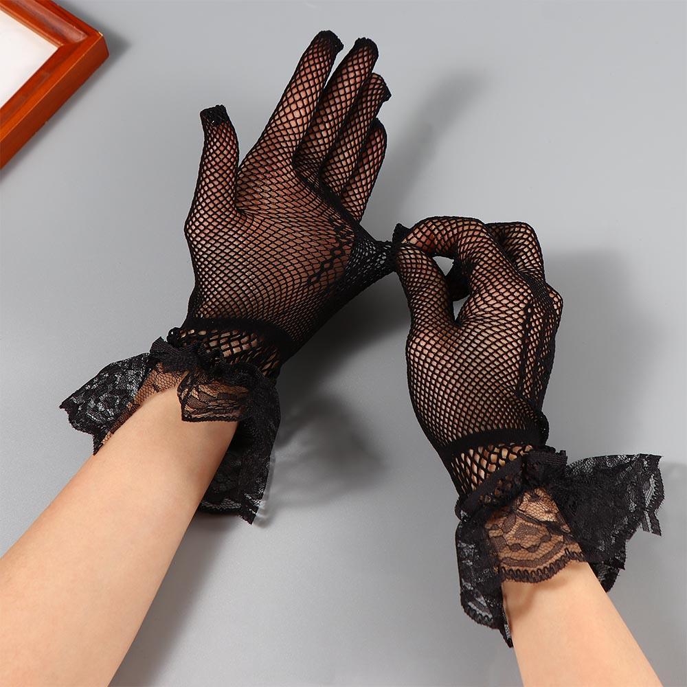 Thin Retro Mesh Women Sun Protection Bridal Hand Sleeve Wedding gloves Flower Lace Mittens