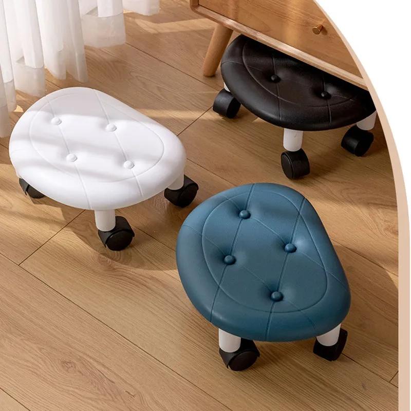 Низкий табурет из искусственной кожи, современный и простой, для садоводства, универсальный пластиковый табурет на колесах для дома, гостиной, небольшой табурет