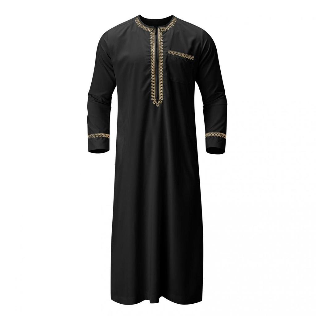 Cool and Handsome Menswear Men's Saudi Arabic Long Sleeve Robe Ramadan Muslim Dress Middle Islamic Clothing