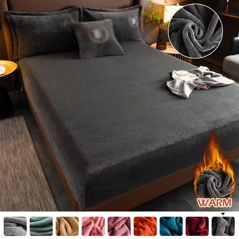 Winter Super Soft Fleece Bed Sheet Warm Fitted Sheet Set Twin Queen Flannel Mattress Protector Cover Bedding Thick Sheets
