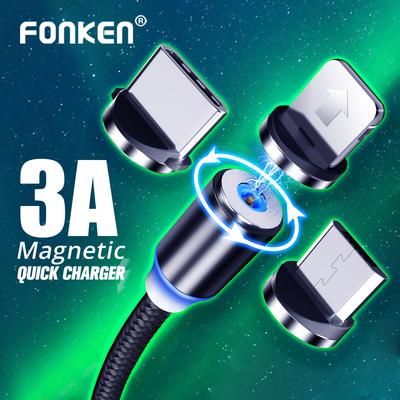 FONKEN Магнитный кабель Кабель Micro USB Type C для зарядки телефона Быстрый магнитный зарядный шнур для iPhone Samsung Huawei Redmi