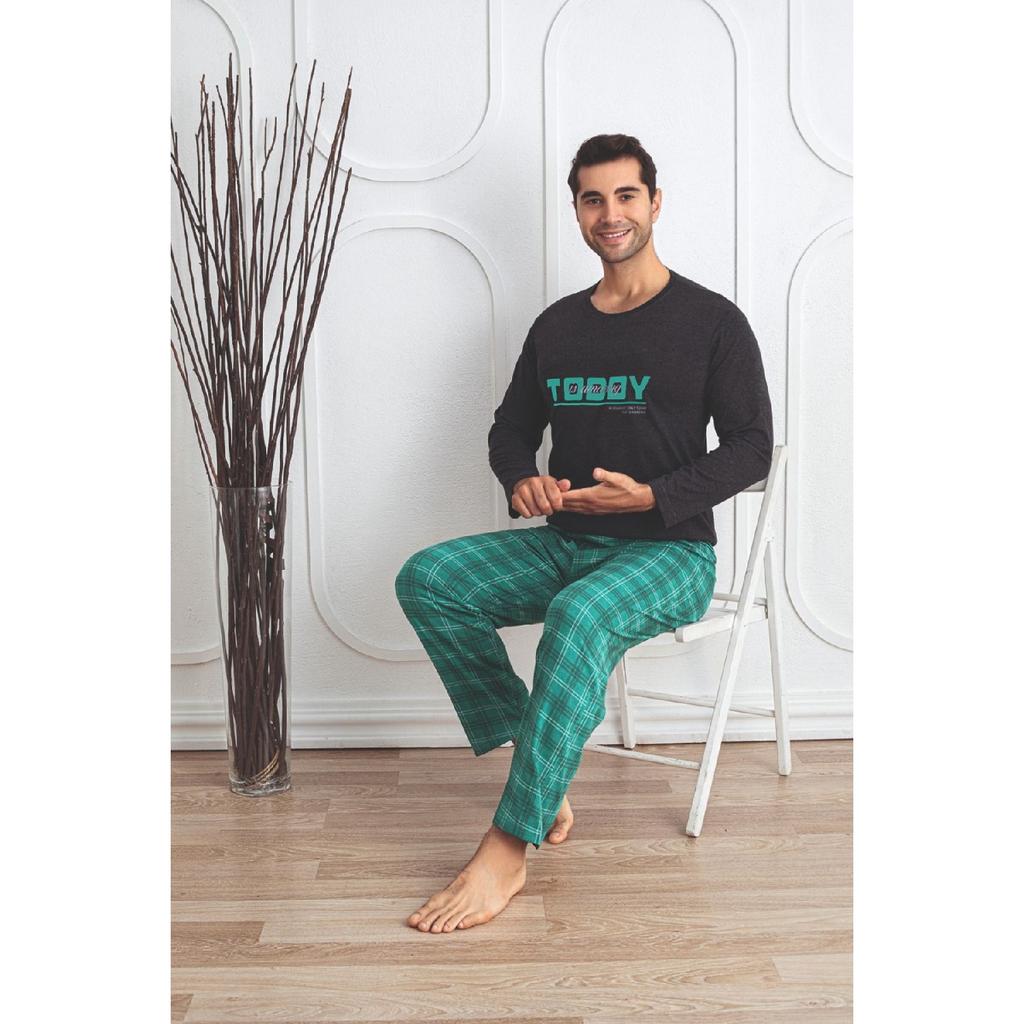 Мужской хлопковый пижамный комплект с длинными рукавами. Сезонный продукт.