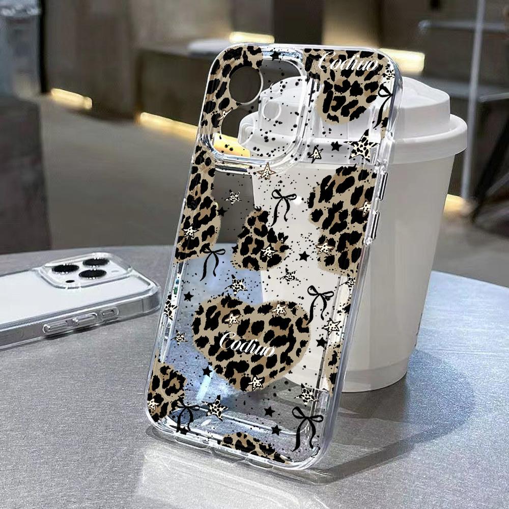 Fashion Leopard Pattern Stars Clear Phone Case For iPhone 17 16 15 14 13 12 11 15 Plus Pro Max X XR XS Max 16e 17 Air Soft Cover