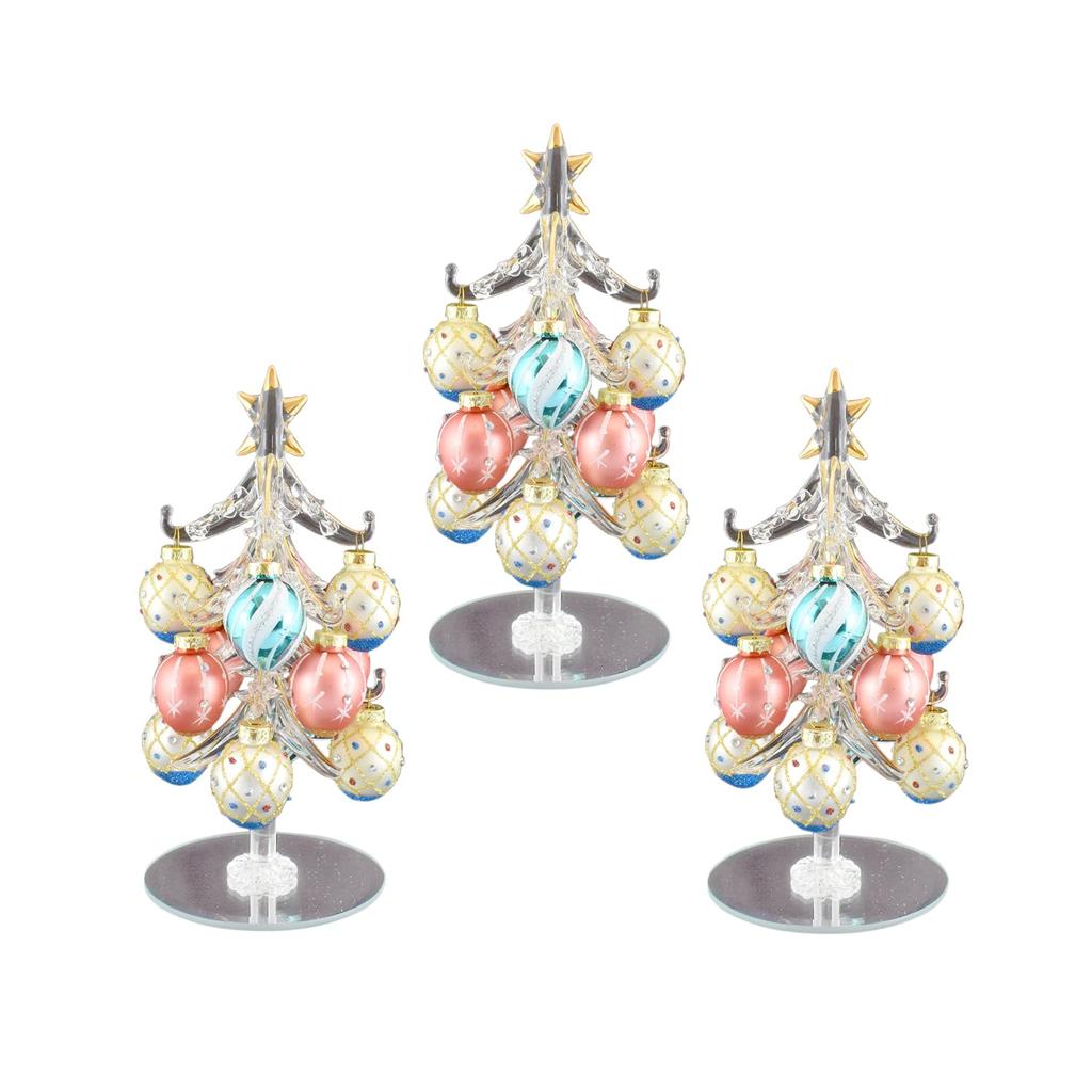 Fourcart Cute Handmade Glass Christmas Tree Ornament Set: Milky Drop Tree X 3