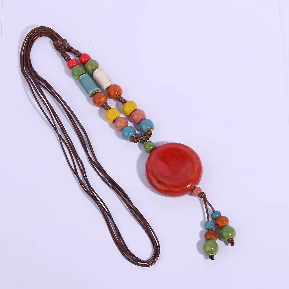 Этническое керамическое бусинное ожерелье Бохо Длинная цветная цепочка для свитера Винтажные племенные ручной работы Заявление Украшения Женская мода Цыганский Хиппи Шик Аксессуары