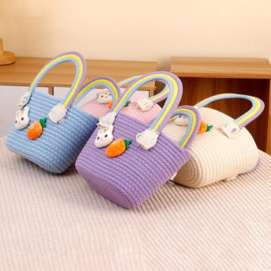 Easter Woven Basket with Handle Cotton Woven Bunny Egg Hunt Basket with Rabbit And Carrot Empty Easter Treat Bag for Gifts Candy