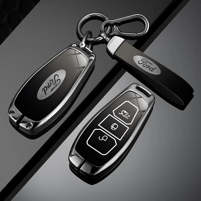 Car Sticker Hot For Ford New Leather Car Remote Key Case Keychain Accessories Holder for Ford ST Line Fiesta Focus Mondeo Ecospo