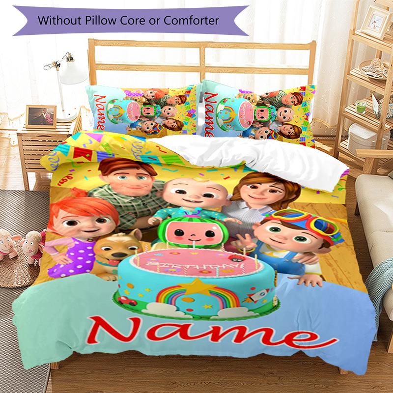 3pcs Custom Name CoComelon - Dance Party Bedding Set Duvet Cover Closure Includes 1 Duvet Cover & 2 Pillowcases for All Seasons Bedroom Decor