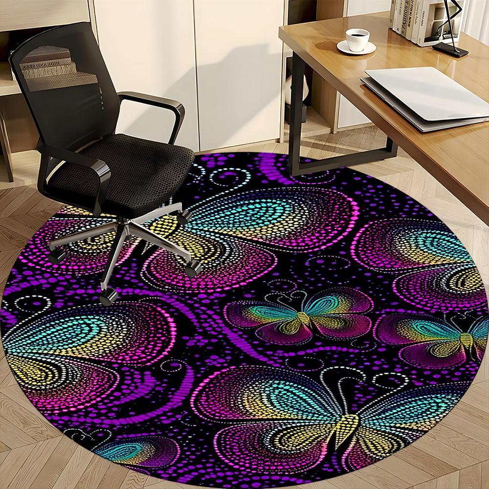 1pc Butterfly Dots Office Round Area Rug, Indoor Mat Suitable ForOffice, Under Office Chairs Bedroom Living Room Home Decor, Room Deco D098