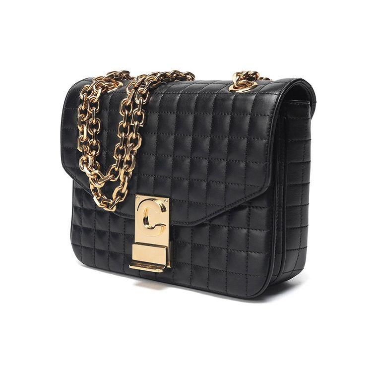 Celine Quilted Leather Chain Shoulder Bag Women Shoulder Bag Black 188403BFC-38NO