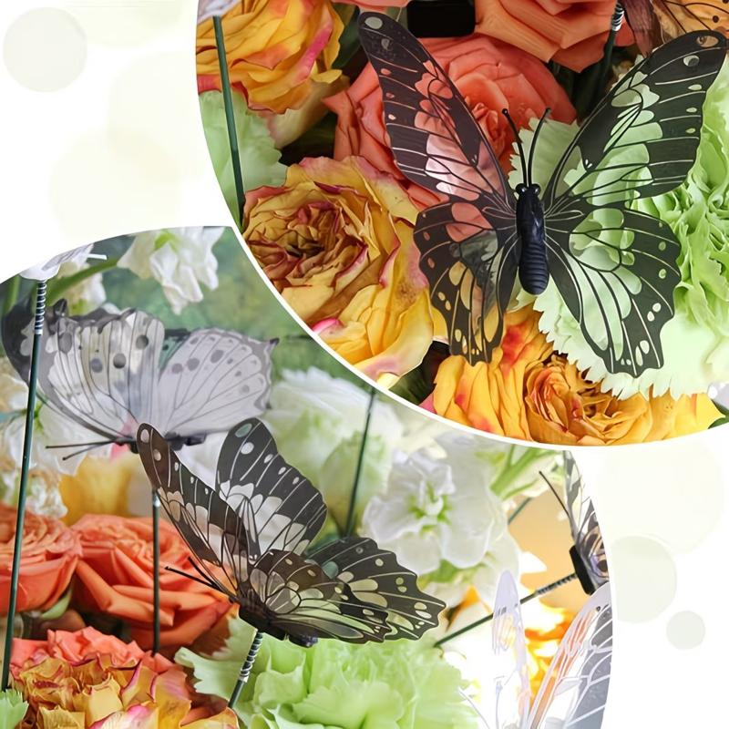 10/30pcs new 3D Black White Faux Butterfly Garden Stake Flower Vase Decoration Outdoor Garden Patio Decoration, Party Decoration