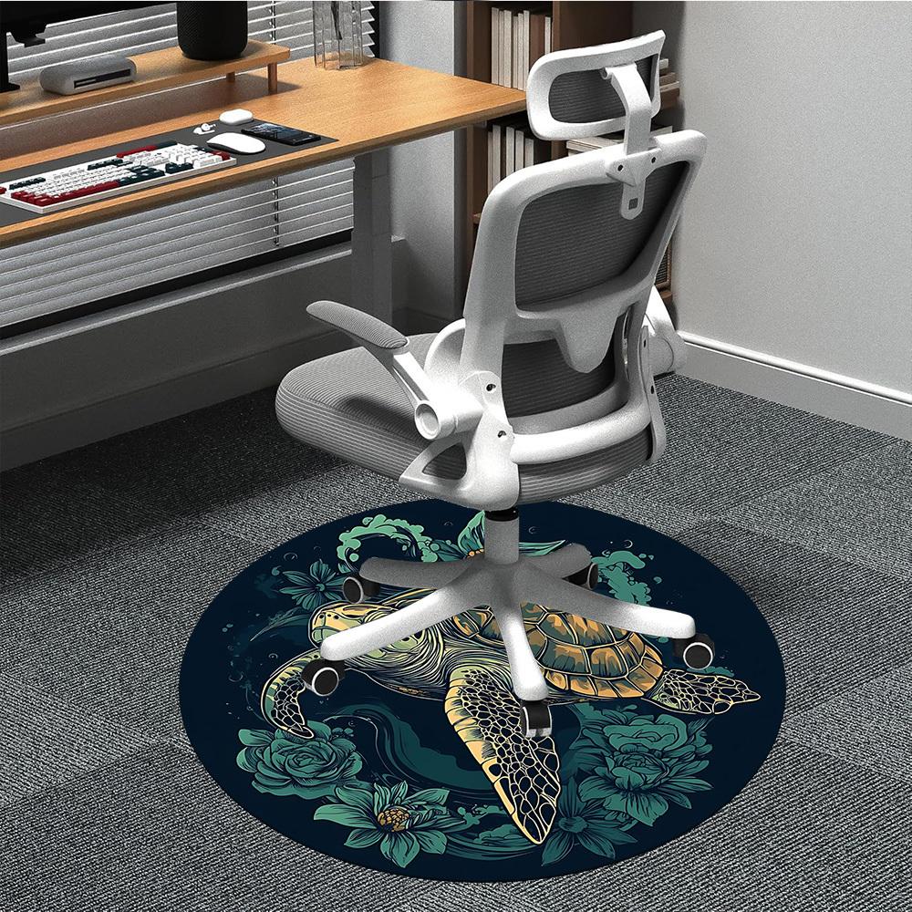 1pc Sea Turtle Print Chair Carpet for Office, Non-slip, Soft and Durable Leisure Rug, Perfect for Office, Living Room yy251103115