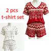 Summer Bohemian Elements Patterns Printed V Neck Short Sleeved T-Shirt And Shorts Set Women's and Men's T-shirt Shorts Set